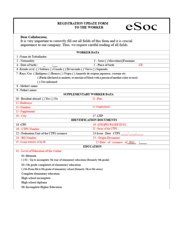 eSocial Form Admission | PDF | Social Institutions