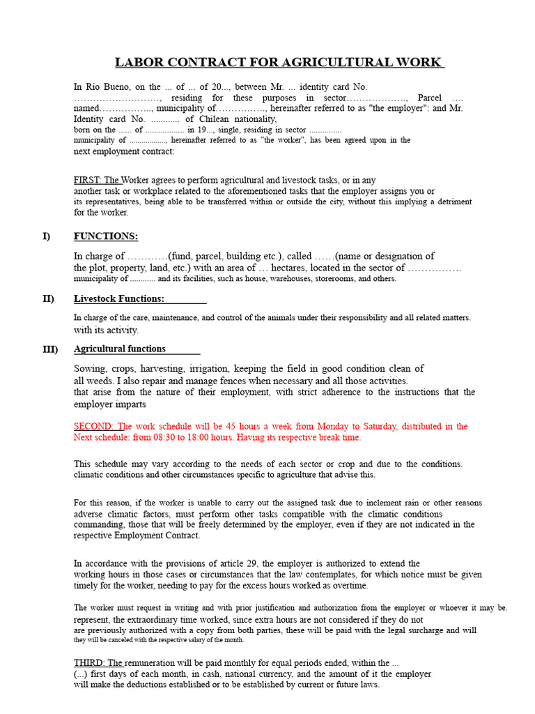 Agricultural Labor Contract Template | PDF | Employment | Salary