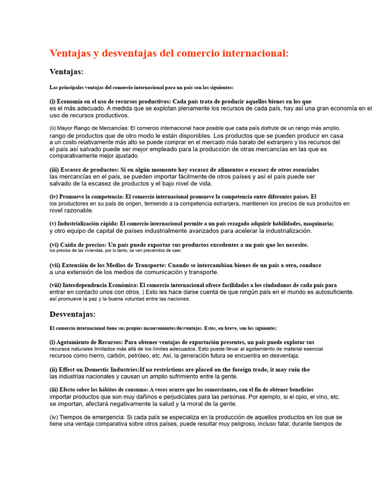 Ventajas y desventajas del comercio internacional | PDF | El comercio ...