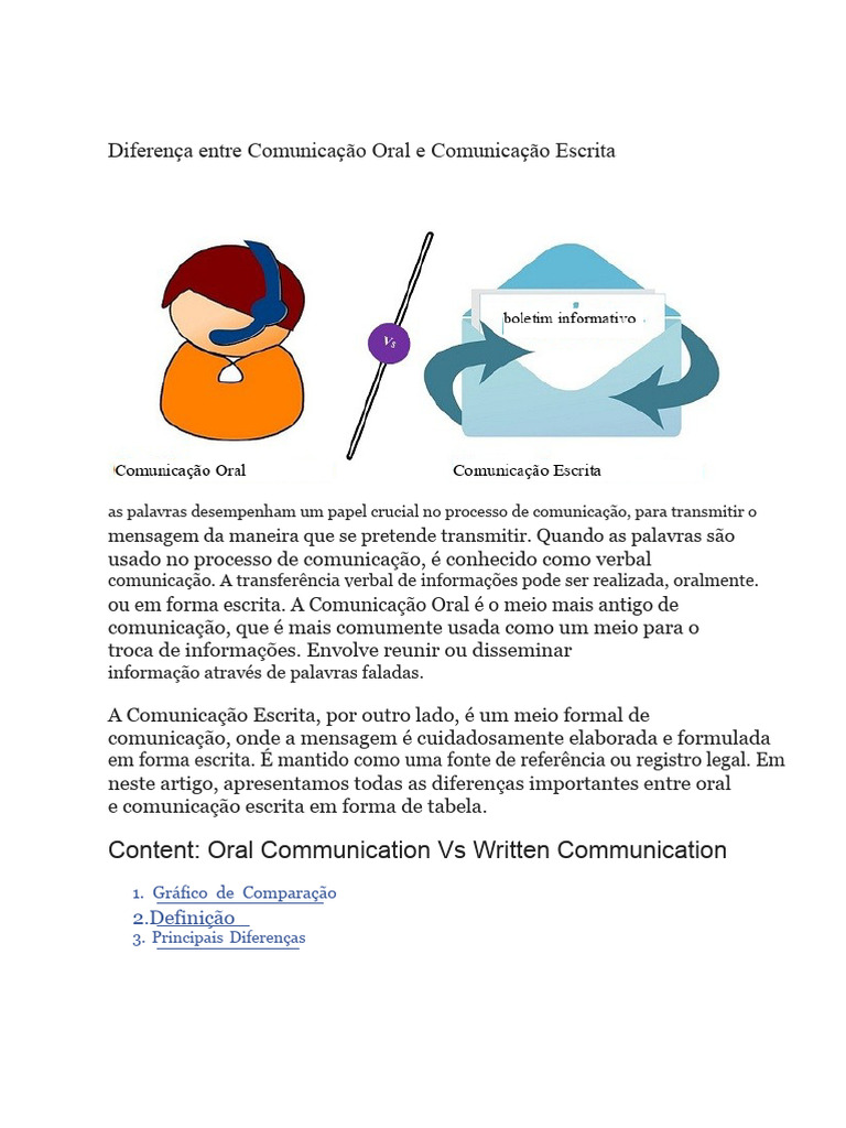 Diferença Entre Comunicação Oral e Comunicação Escrita | PDF ...