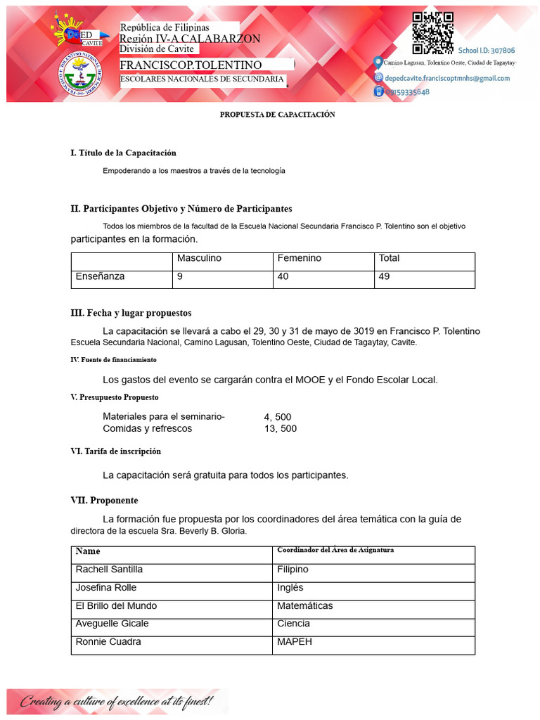 Propuesta de Capacitación | PDF | Enseñando | Aprendizaje