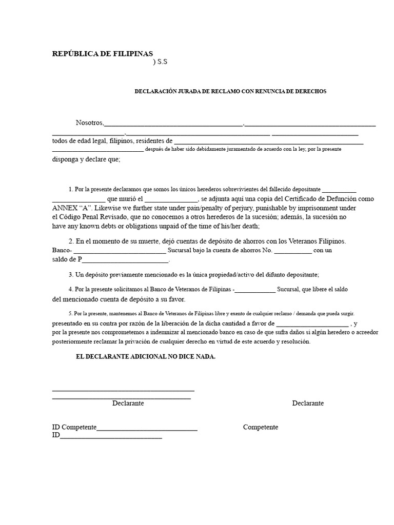 Declaración Jurada de Herencia en Filipinas | PDF