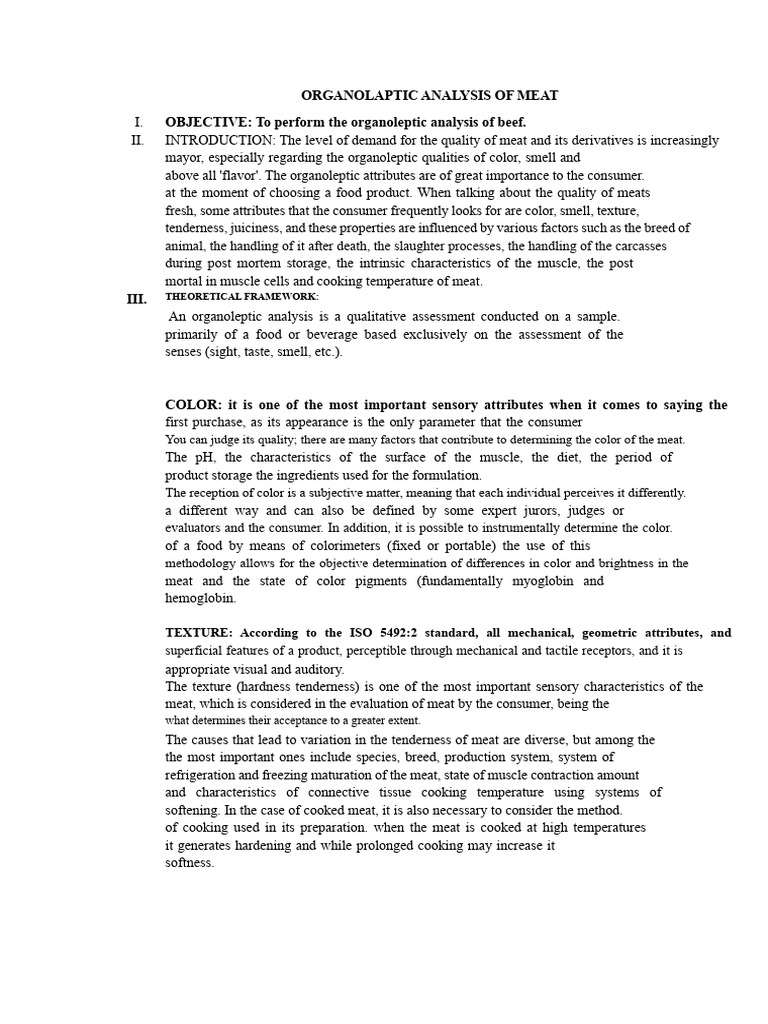 Organoleptic Analysis of Beef Quality | PDF | Odor | Meat