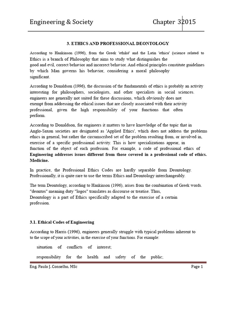 Engineering Ethics and Deontology Guide | PDF | Engineer | Profession