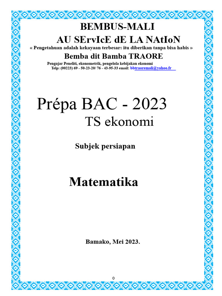 Latihan Matematika BAC 2023 T.S.EKO | PDF