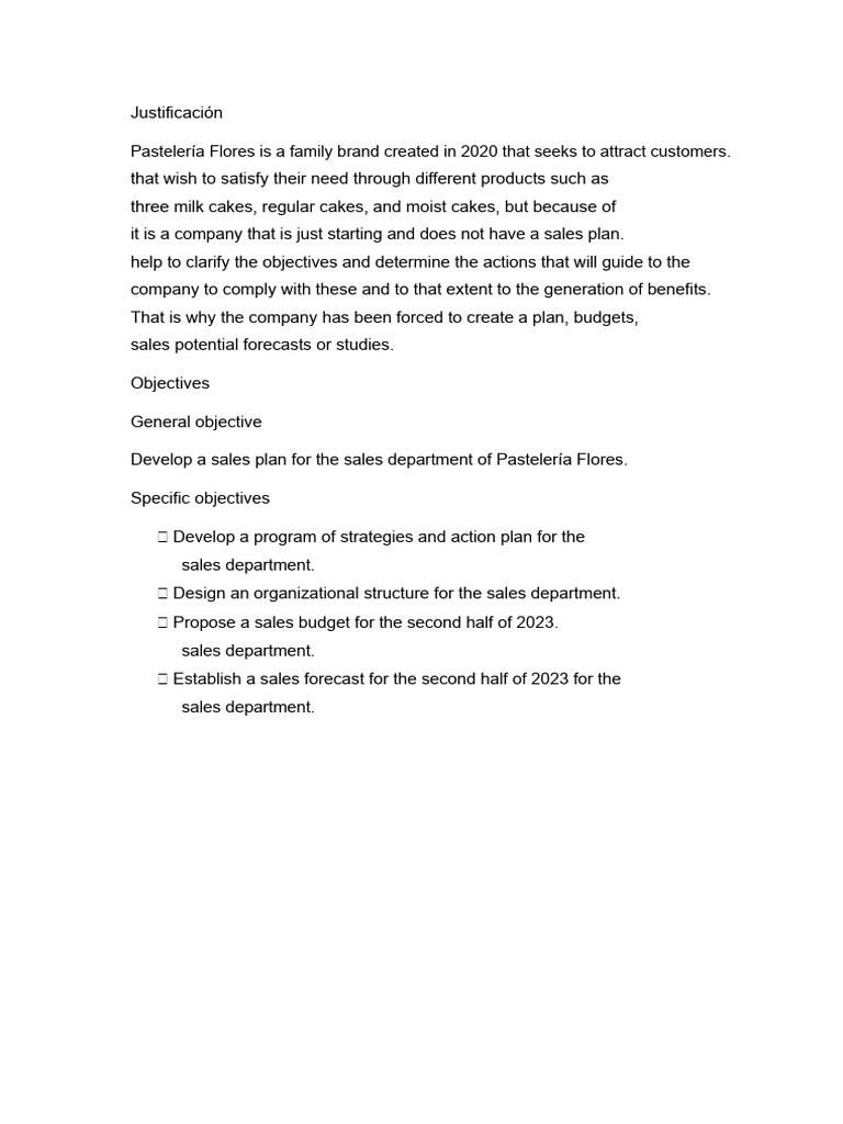 Justification and objectives of Pasteleria Flores | PDF