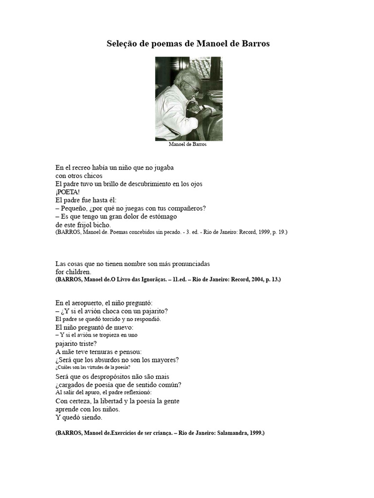 Poemas de Manoel de Barros sobre la infancia | PDF