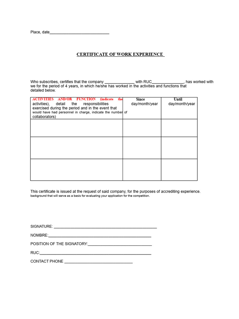 Certificate of Work Experience Template | PDF