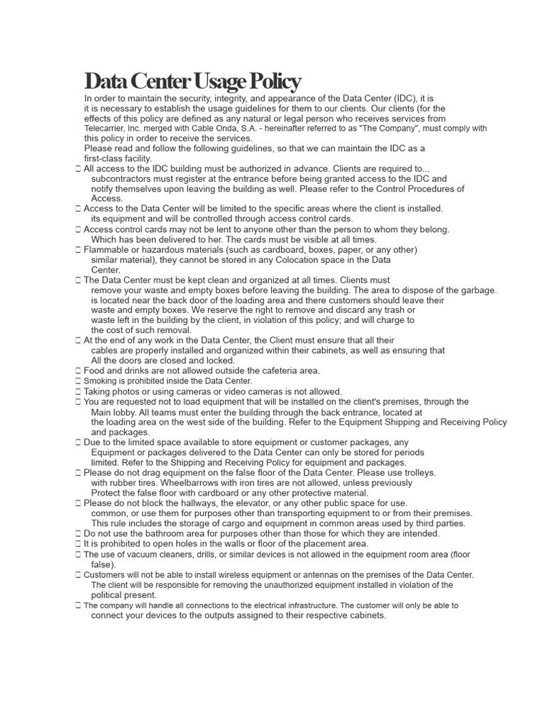 Data Center Usage Policy | PDF | Information Security | Computer Security