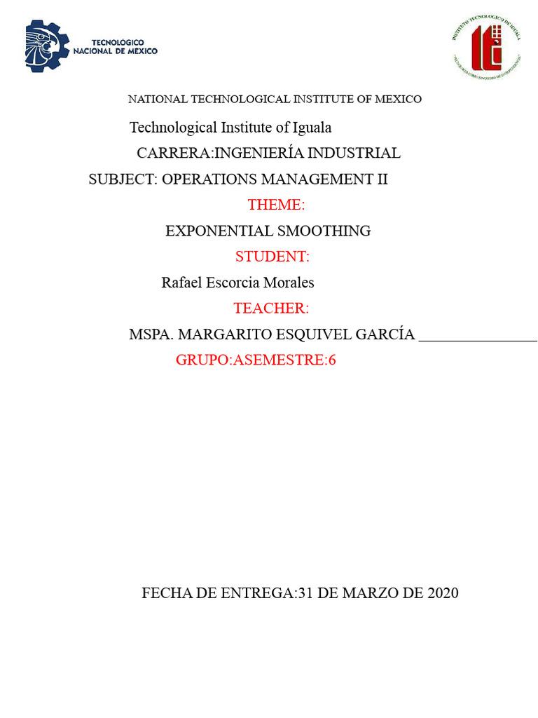 exponential smoothing exercise | PDF | Forecasting | Mathematics