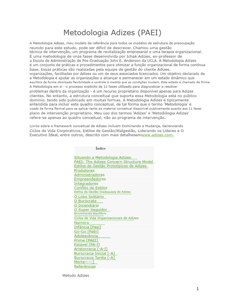 Metodologia Adizes: Estrutura PAEI e Gestão | PDF | Burocracia ...