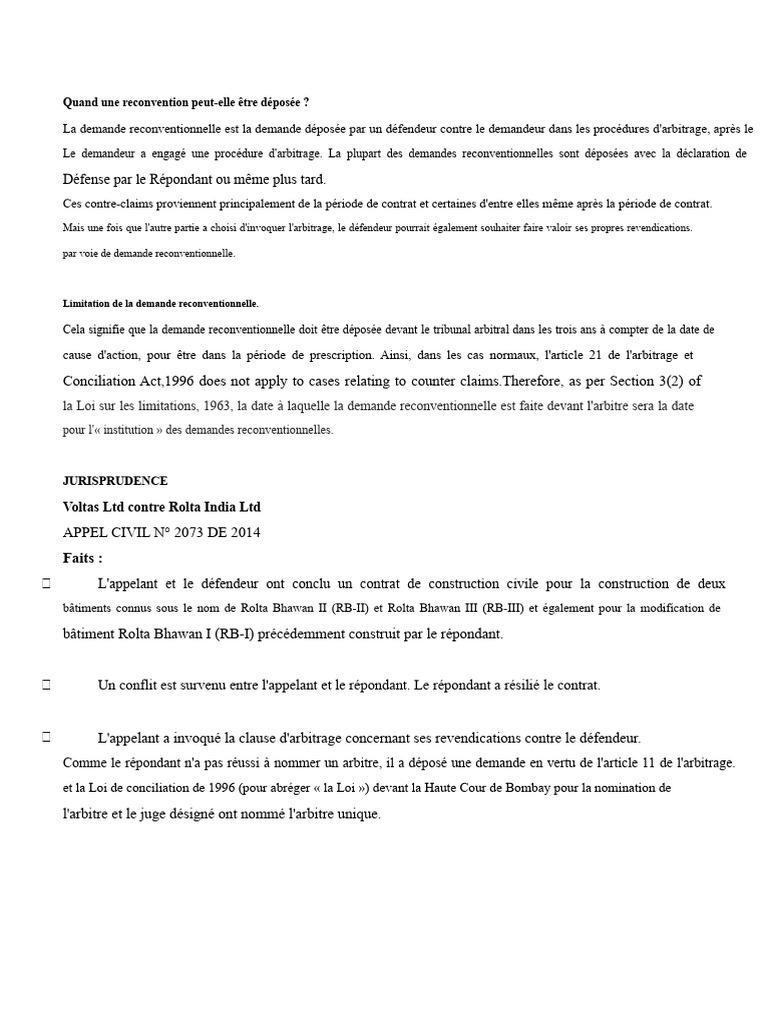 Délais et conditions des demandes reconventionnelles | PDF | Arbitrage ...