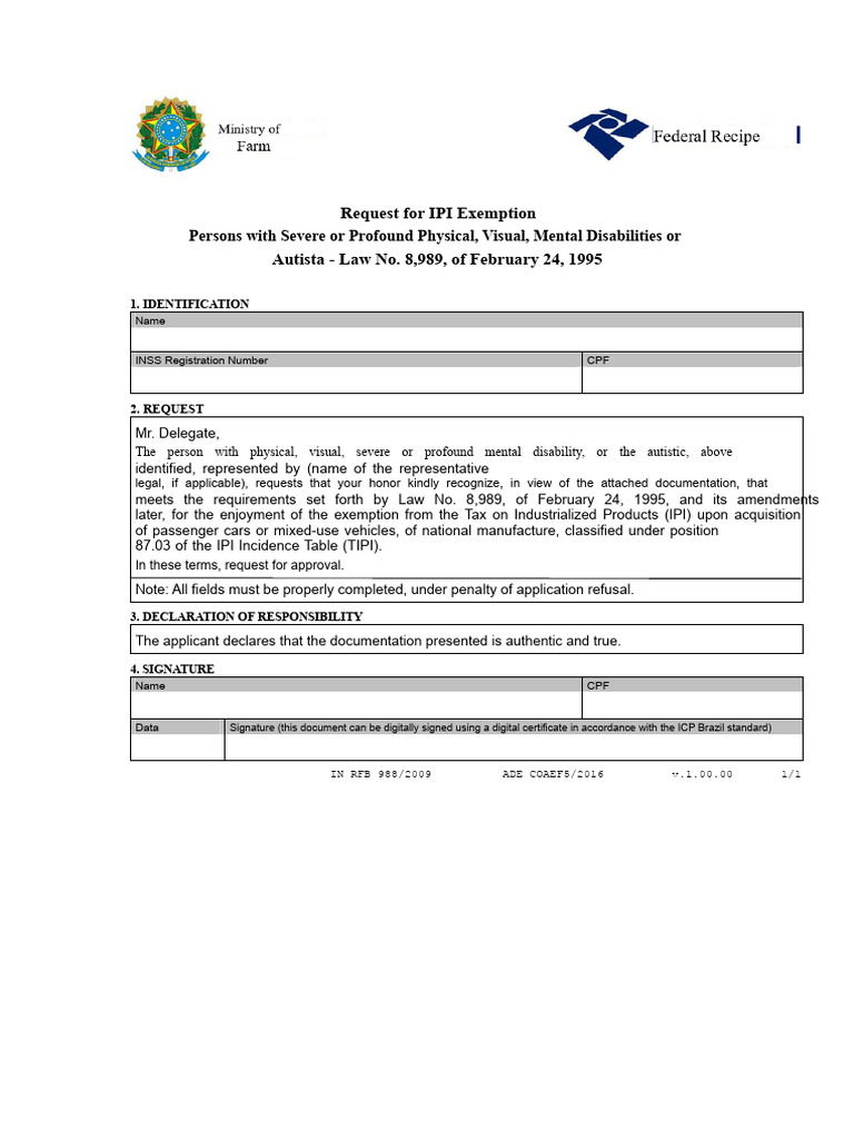 Disabled - Annex I - Application For IPI Exemption - Physical ...