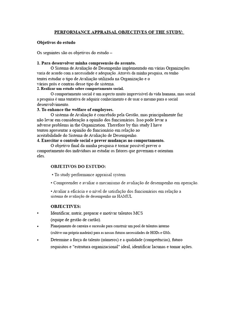 Avaliação de Desempenho na HAMUL | PDF | Avaliação de desempenho ...