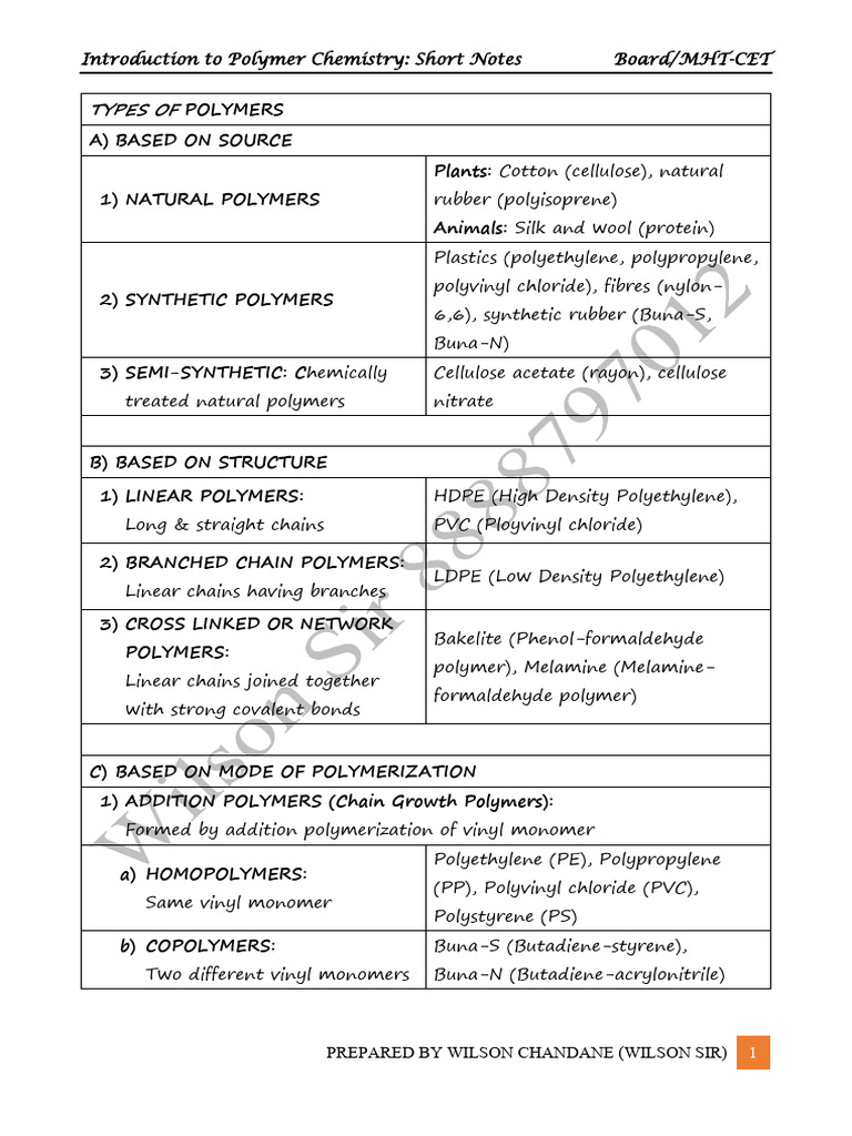 Overview of Polymer Chemistry Types | PDF | Polymers | Polyethylene