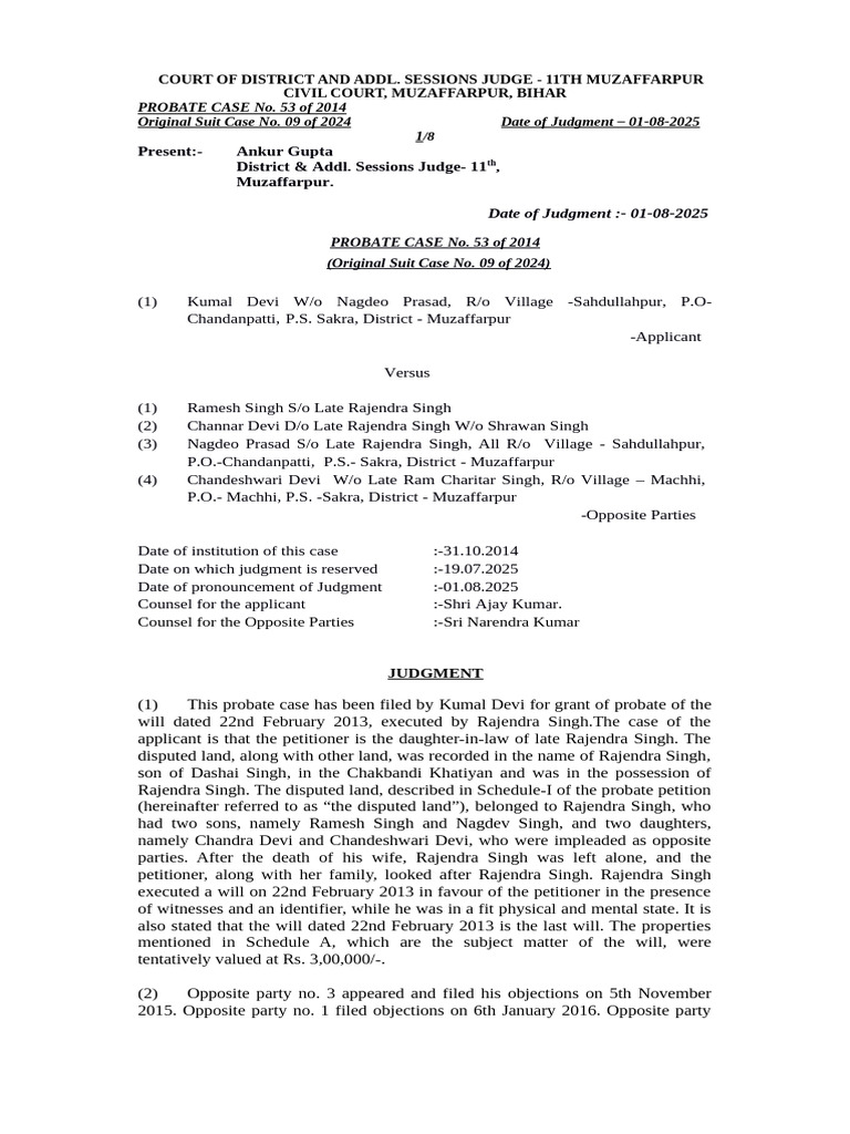 Probate Case Judgment in Muzaffarpur | PDF | Will And Testament | Witness