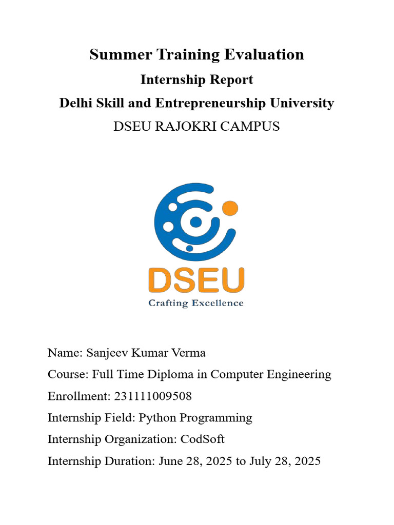 Python Internship Report at CodSoft | PDF | Databases | Python ...