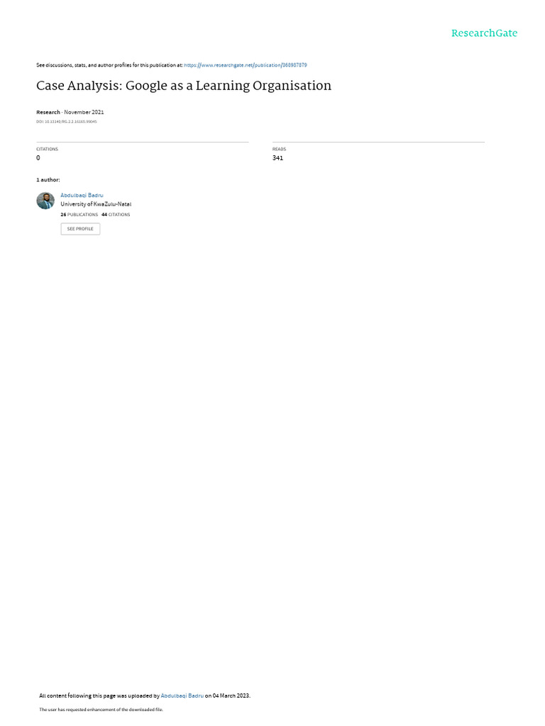 Google as a Learning Organisation Analysis | PDF | Human Resource ...