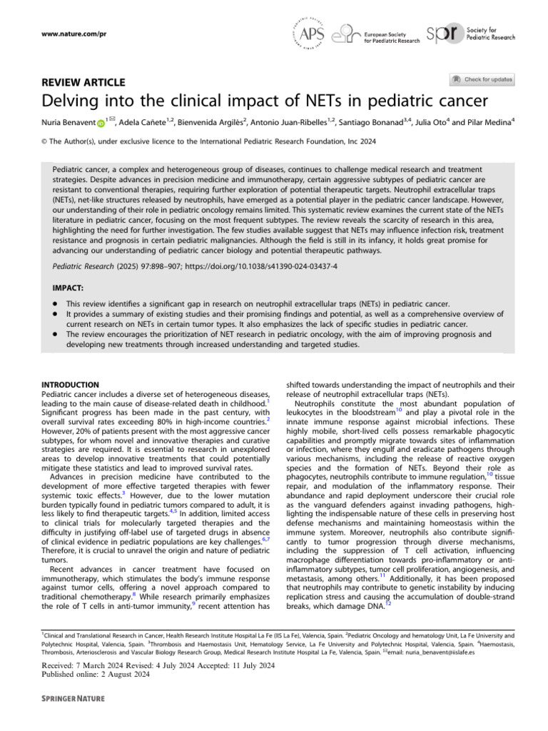 Delving into the clinical impact of NETs in pediatric cancer | PDF ...