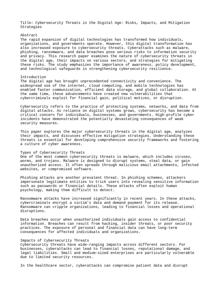 Cybersecurity Threats and Mitigation Strategies | PDF | Security ...