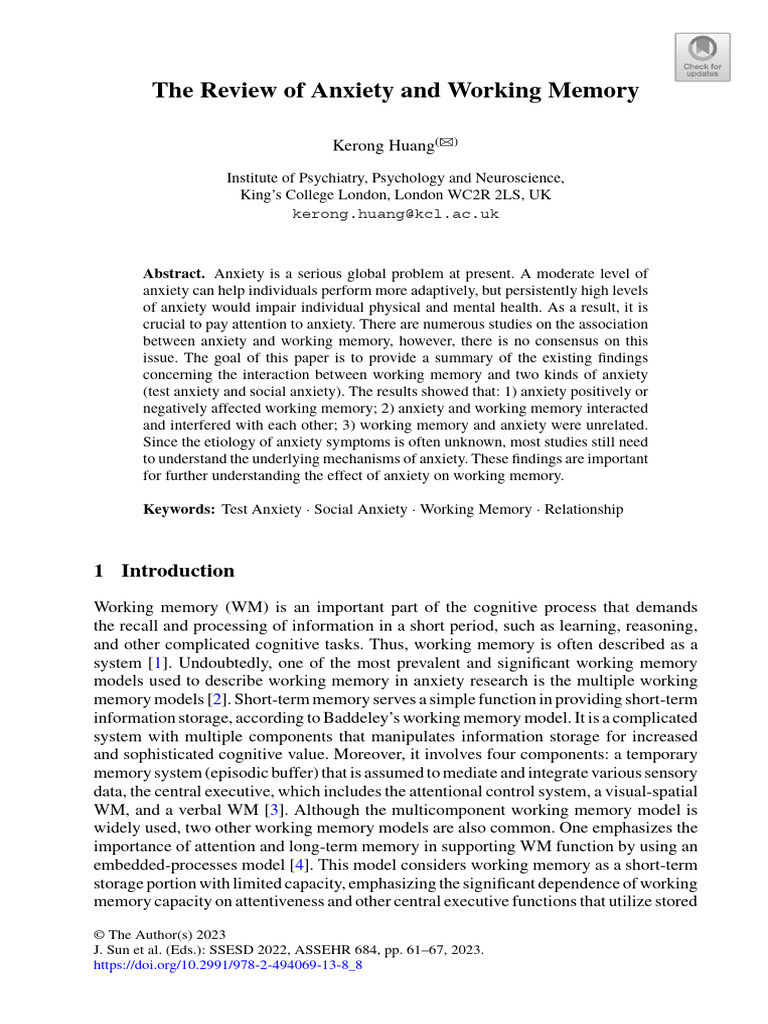 Anxiety's Impact on Working Memory | PDF | Anxiety | Working Memory