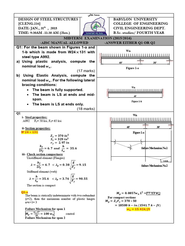 Solution Steel F1 16 | PDF | Earthquake Engineering | Mechanics