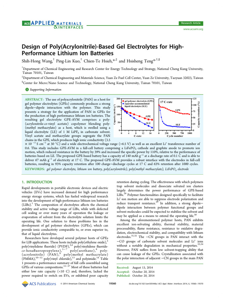 High-Performance PAN Gel Electrolytes for LIBs | PDF | Electrolyte ...