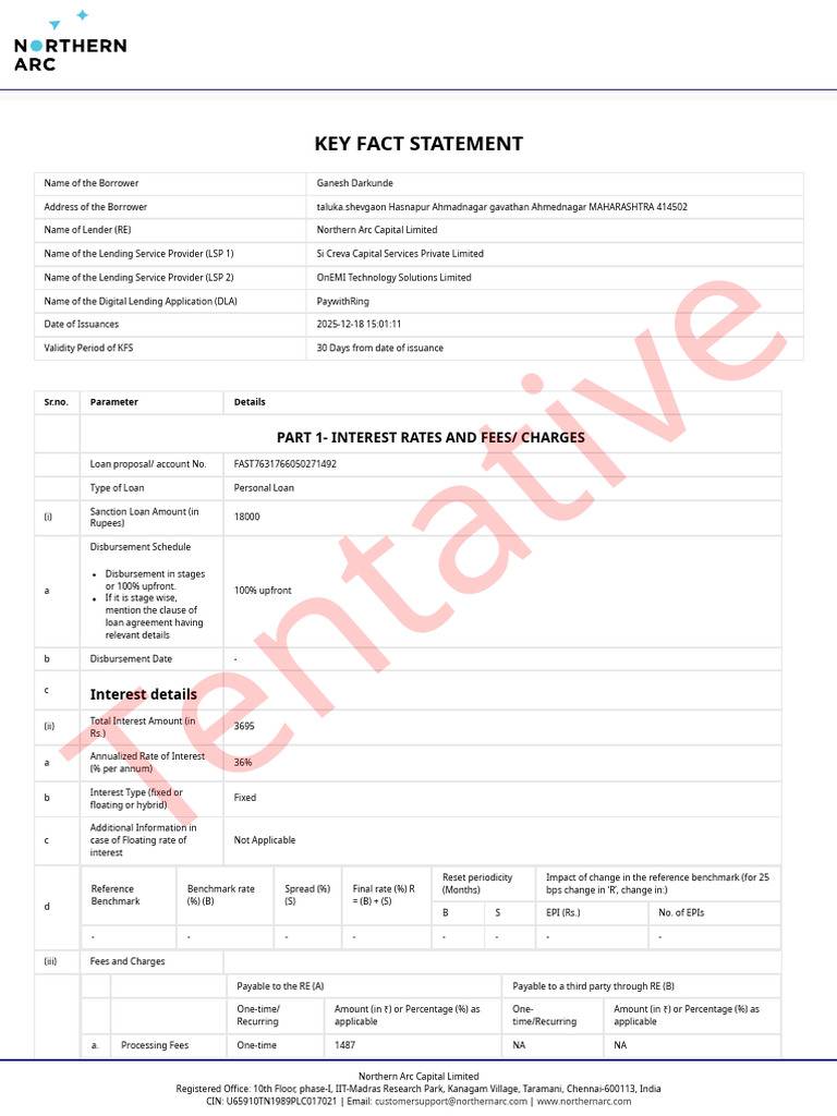 Te Nta Tiv E: Key Fact Statement | PDF | Loans | Foreclosure