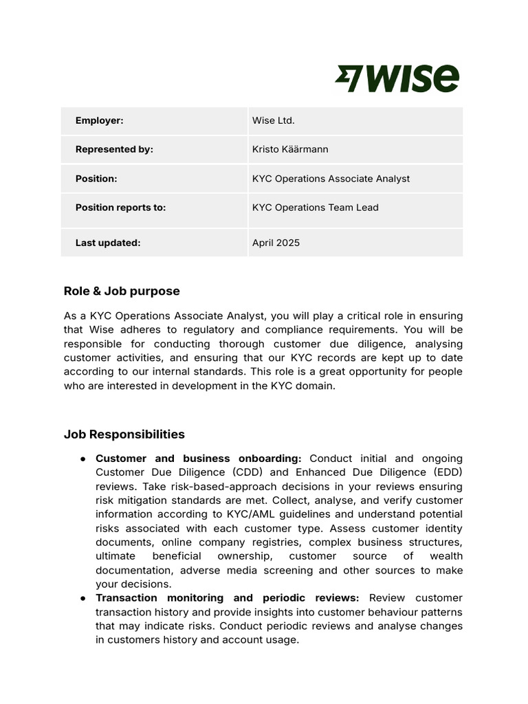 JD for Campus _ KYC Analyst.docx (1) | PDF | Business