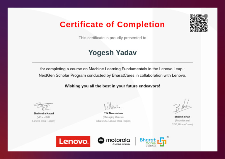 Machine Learning Course Completion Certificate | PDF