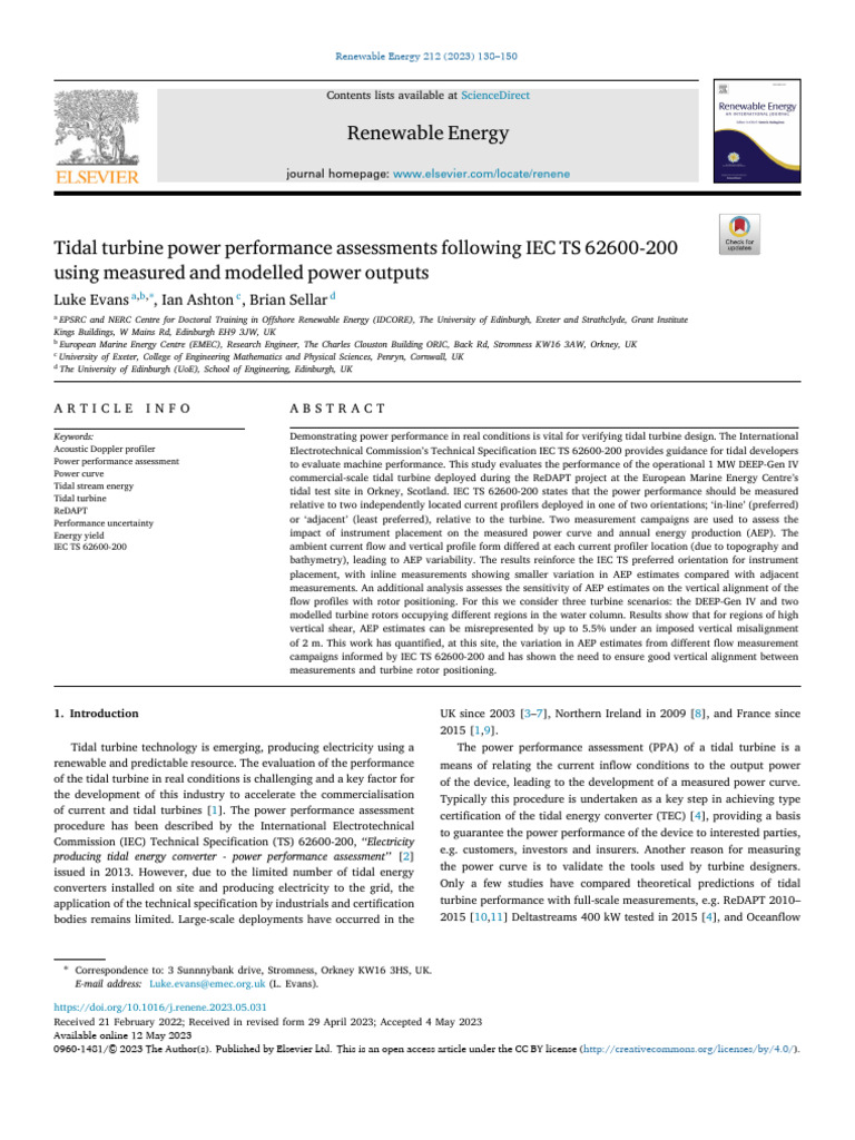 Tidal Turbine Performance Assessment Study | PDF | Signal To Noise Ratio