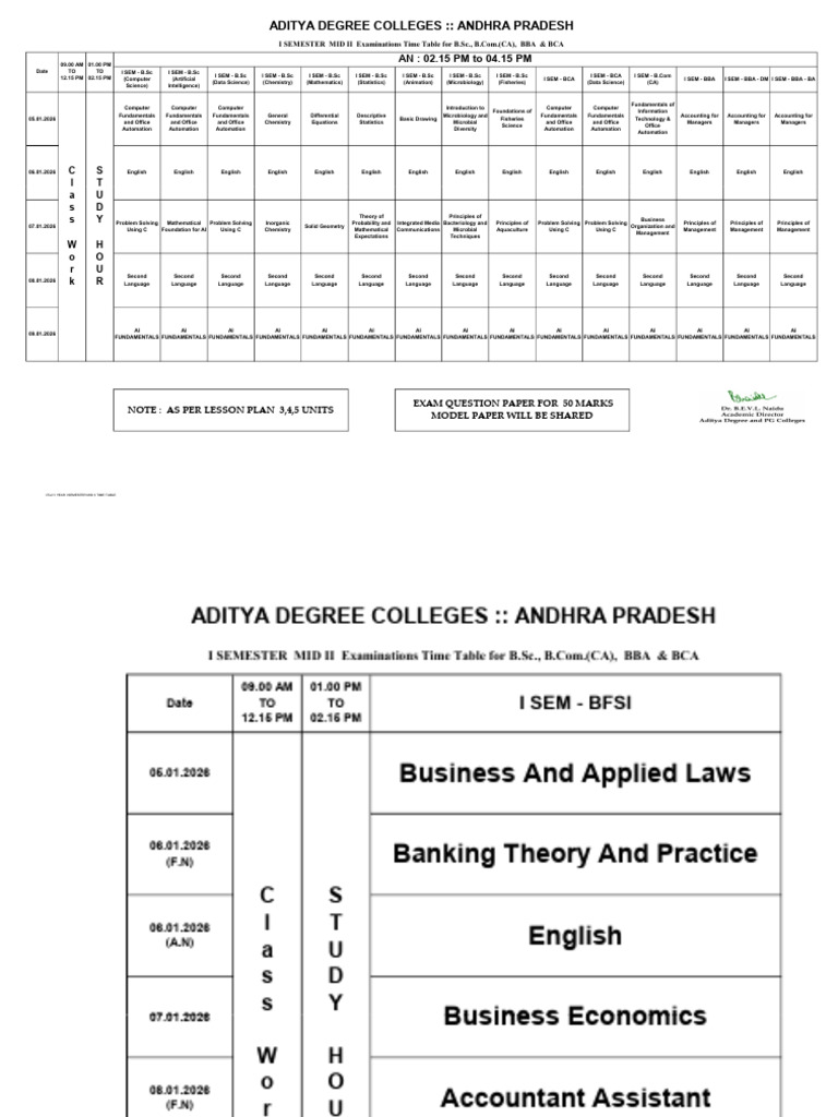 I Semester Exam Timetable 2026 | PDF | Applied Mathematics | Science