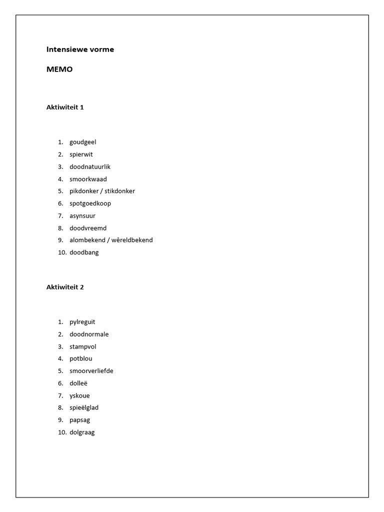 Intensiewe Vorme Memo | PDF