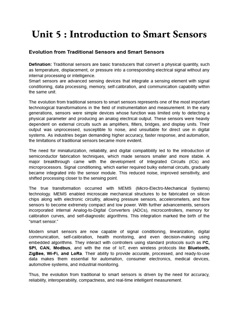 Smart Sensors: Evolution and Architecture | PDF | Sensor | Analog To ...