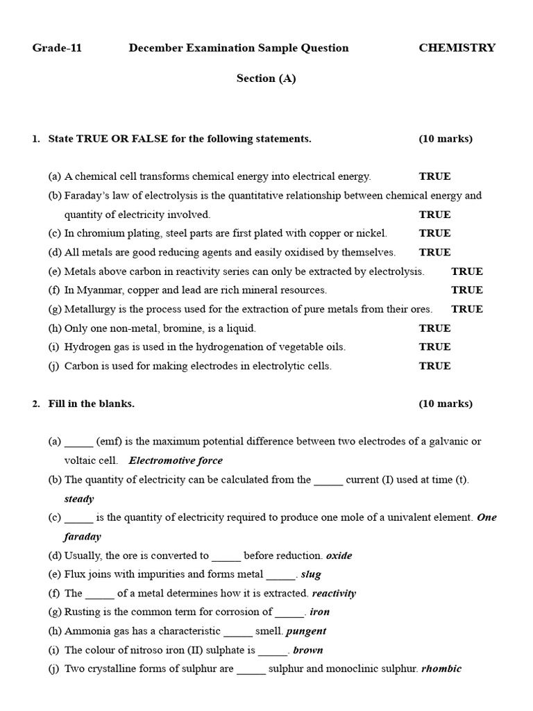 Grade 11 Dec Sample 2026 | PDF | Ion | Chemical Reactions