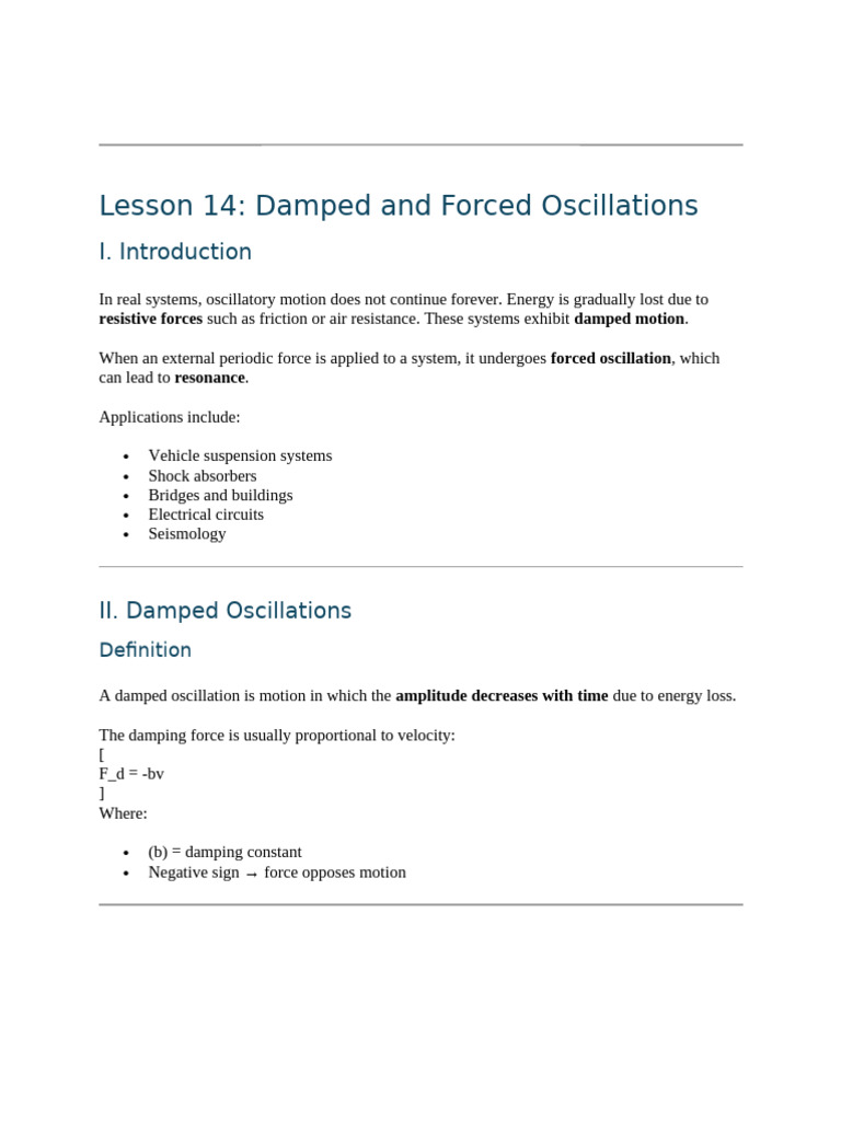 Damped and Forced Oscillations Explained | PDF | Damping | Resonance