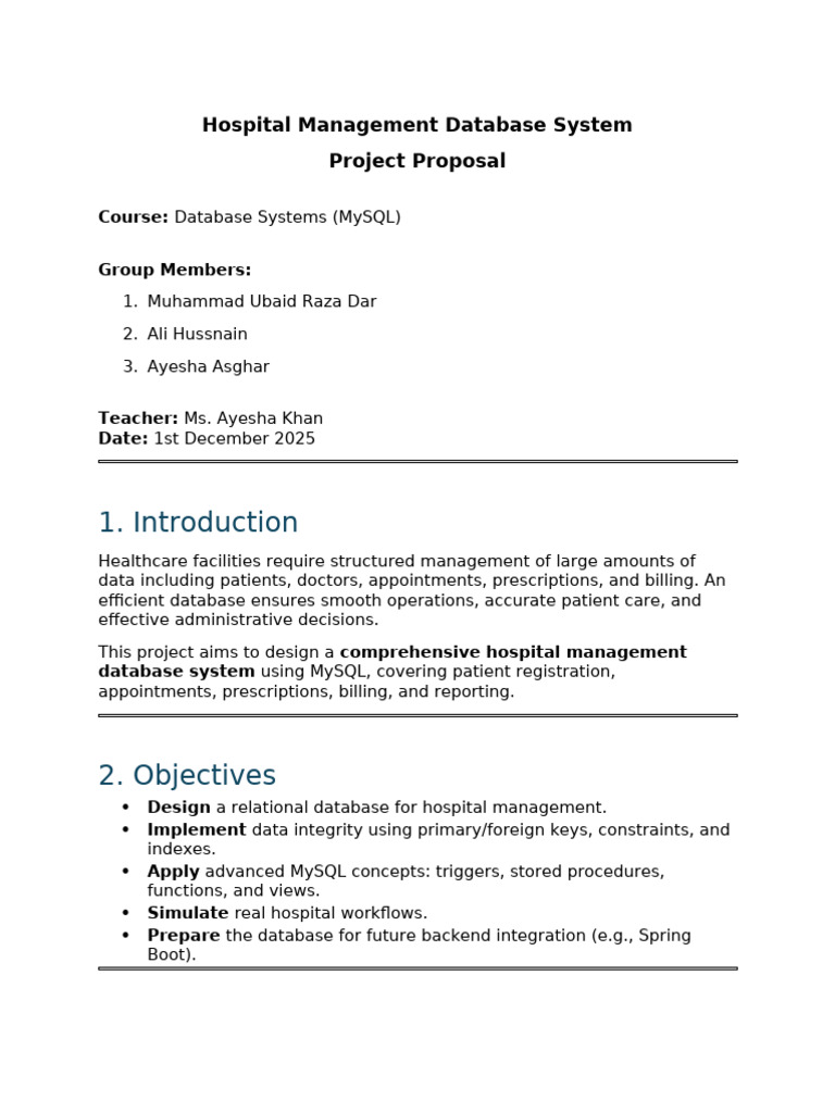 MySQL Hospital Management Database Proposal | PDF | Databases ...
