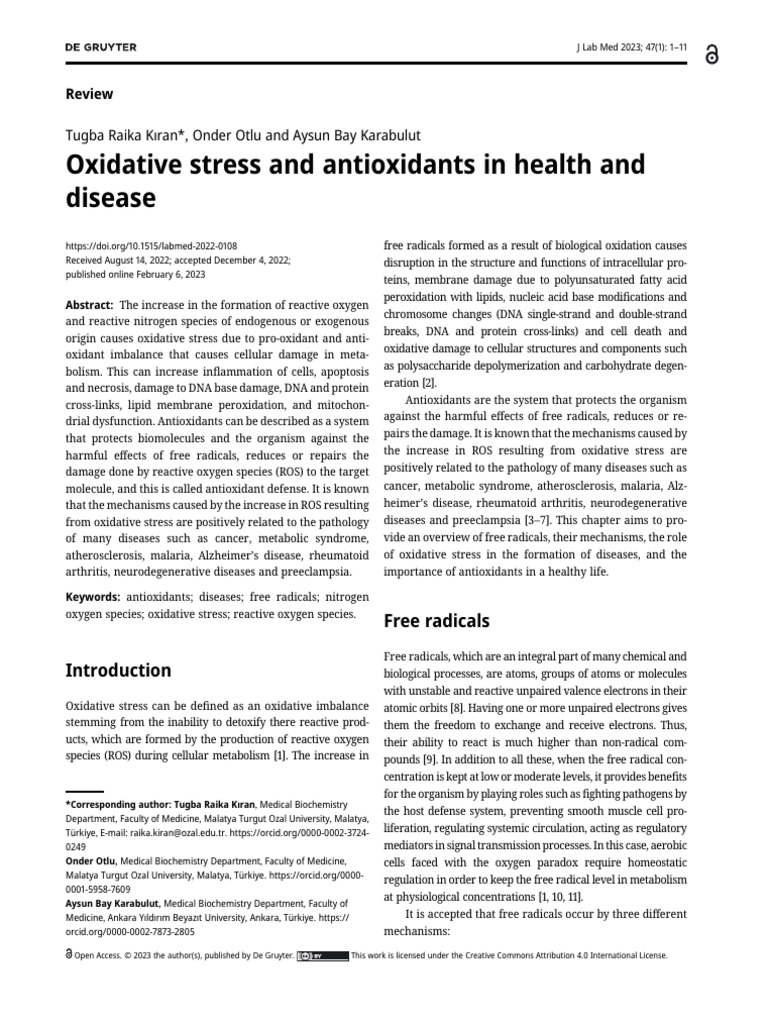 Oxidative Stress and Antioxidants Overview | PDF | Reactive Oxygen ...