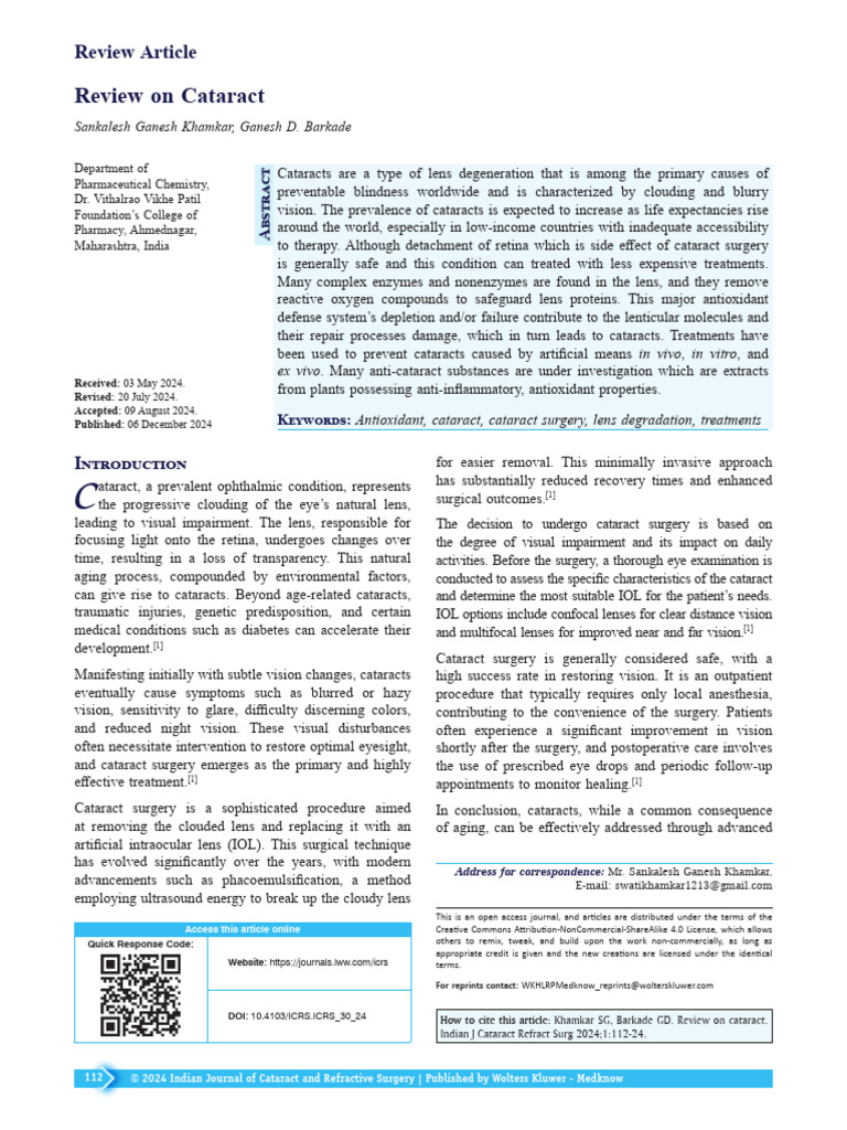 Comprehensive Review of Cataracts | PDF | Human Eye | Cataract