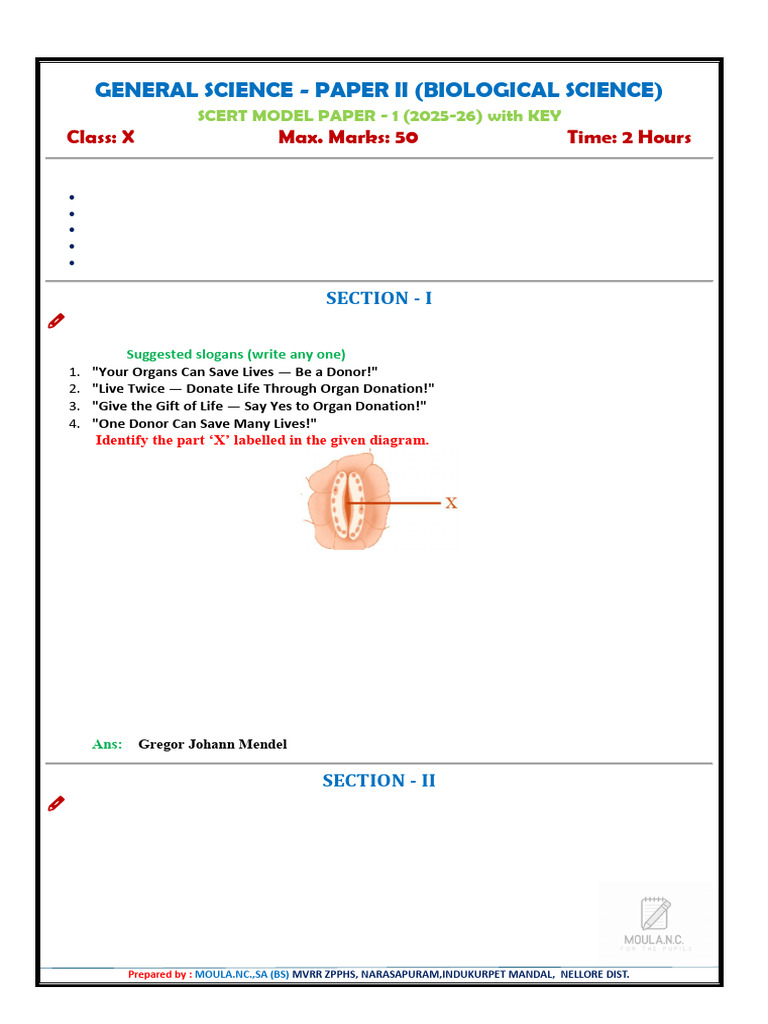 Class X Biological Science Model Paper | PDF | Genotype | Dominance ...