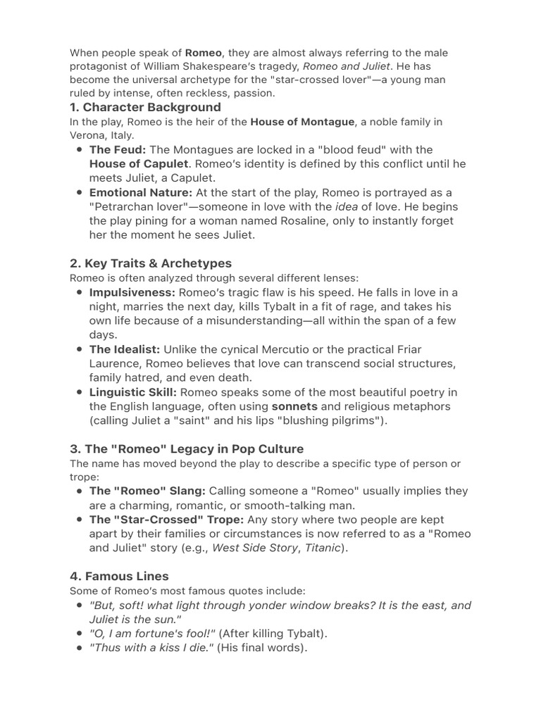 Understanding Romeo: Character Analysis | PDF | Characters In Romeo And ...