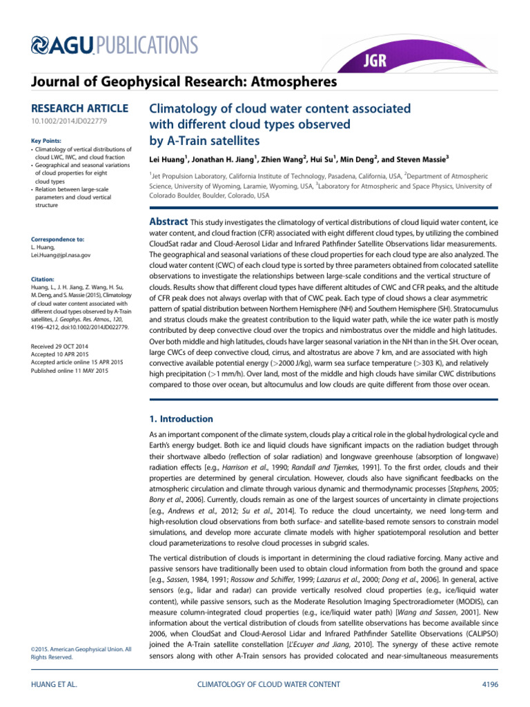 Cloud Water Content Climatology by A-Train | PDF | Sea Surface ...