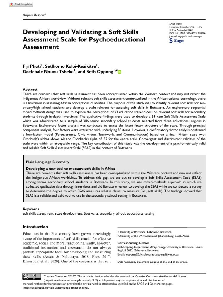 Phuti Et Al 2023 Developing and Validating A Soft Skills Assessment ...