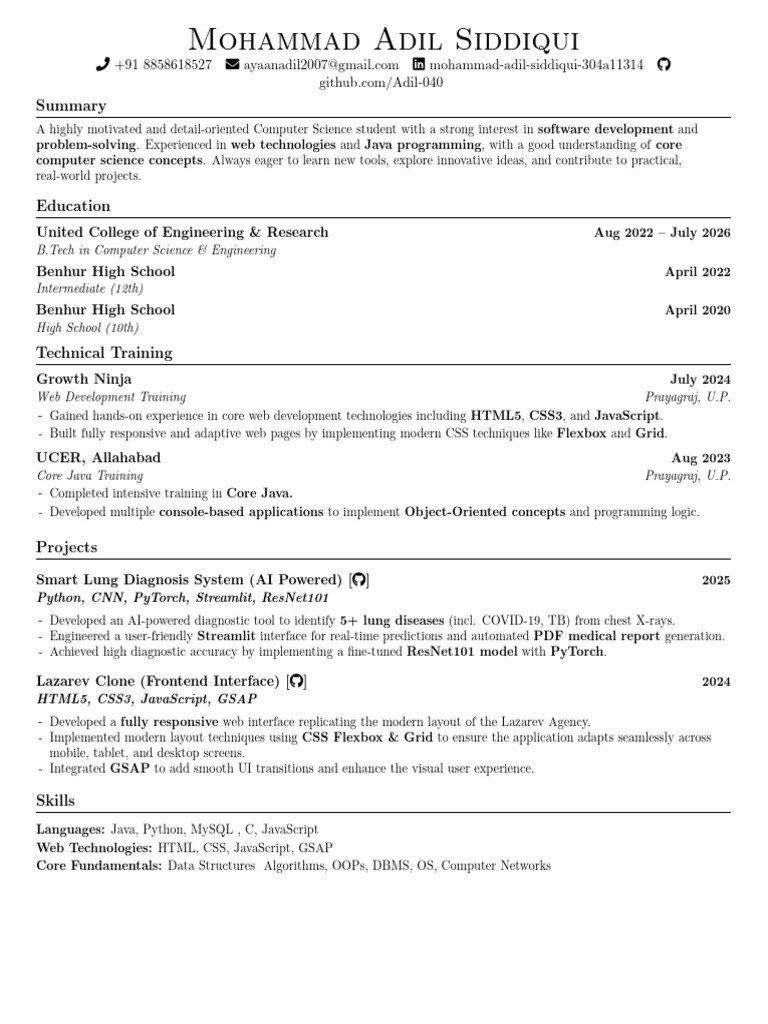 Mohammad Adil Siiddiqui Resume | PDF | Web Development | Java ...