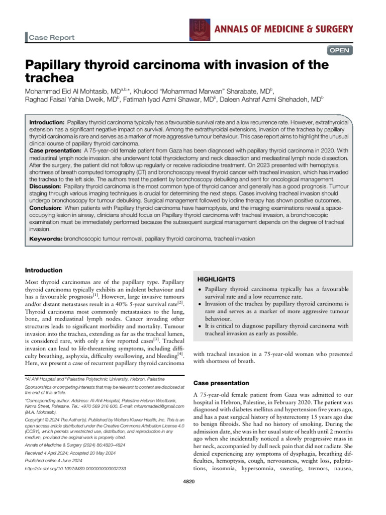 Tracheal Invasion in Papillary Thyroid Carcinoma | PDF | Thyroid ...