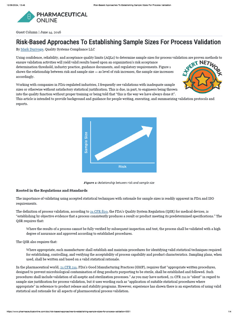 Risk-Based Sample Sizes for Validation | PDF | Verification And ...