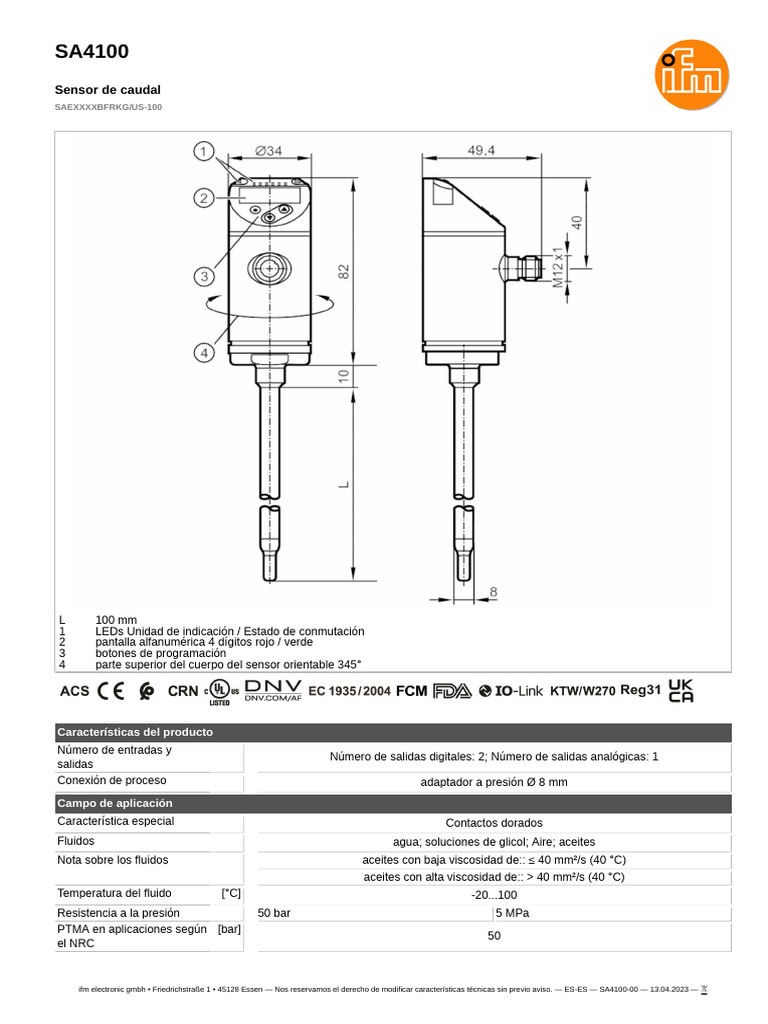 SA4100-00_ES-ES | PDF | Sensor | Diodo emisor de luz
