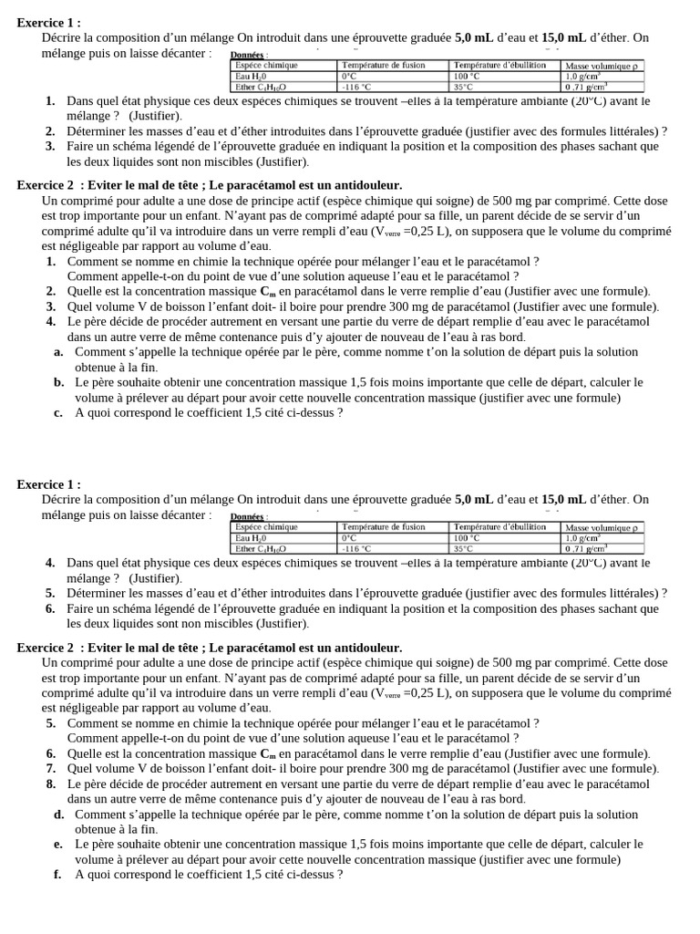 Composition et dilution de mélanges chimiques | PDF | Chimie | Eau