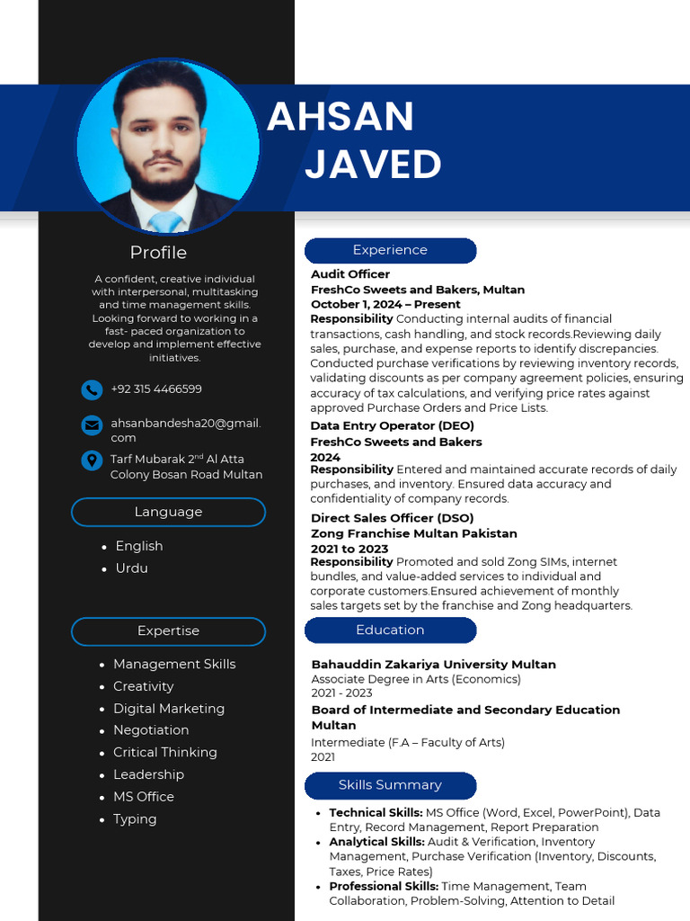 Ahsan Javed CV Form | PDF | Economies | Business Economics