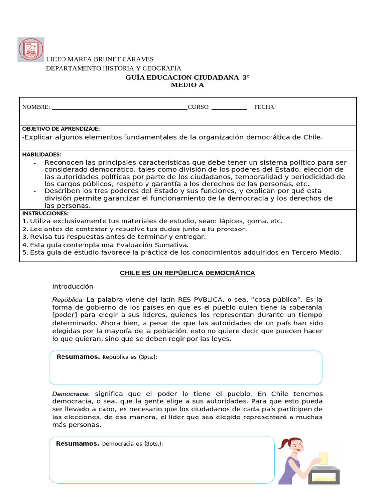 Guía de Educación Ciudadana: Democracia en Chile | PDF | Separación de ...